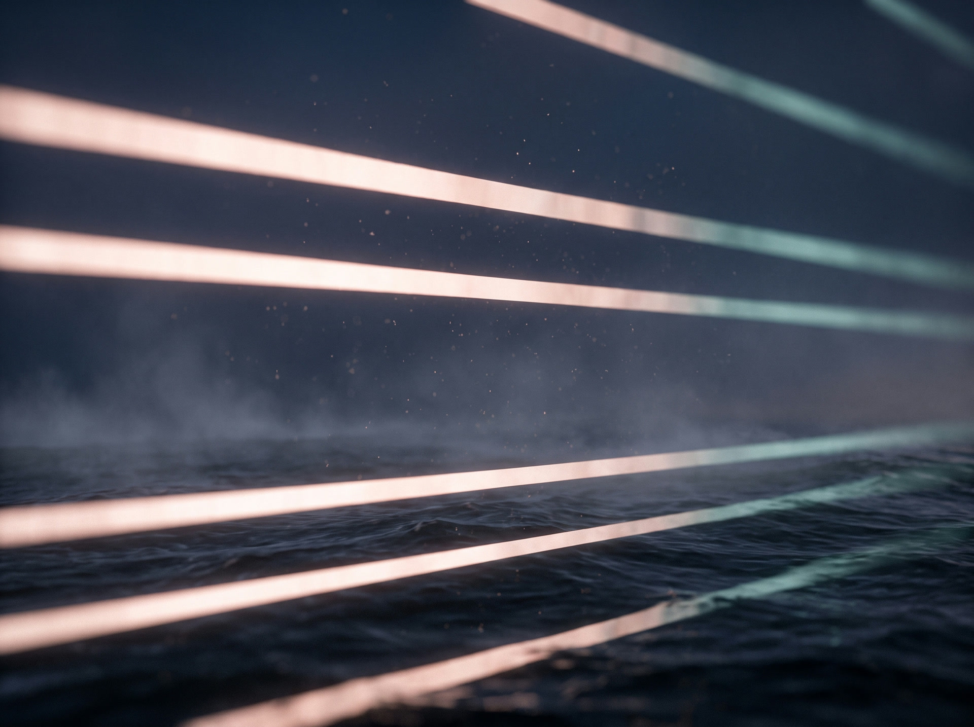 Streaks of warm light cutting through deep dark water