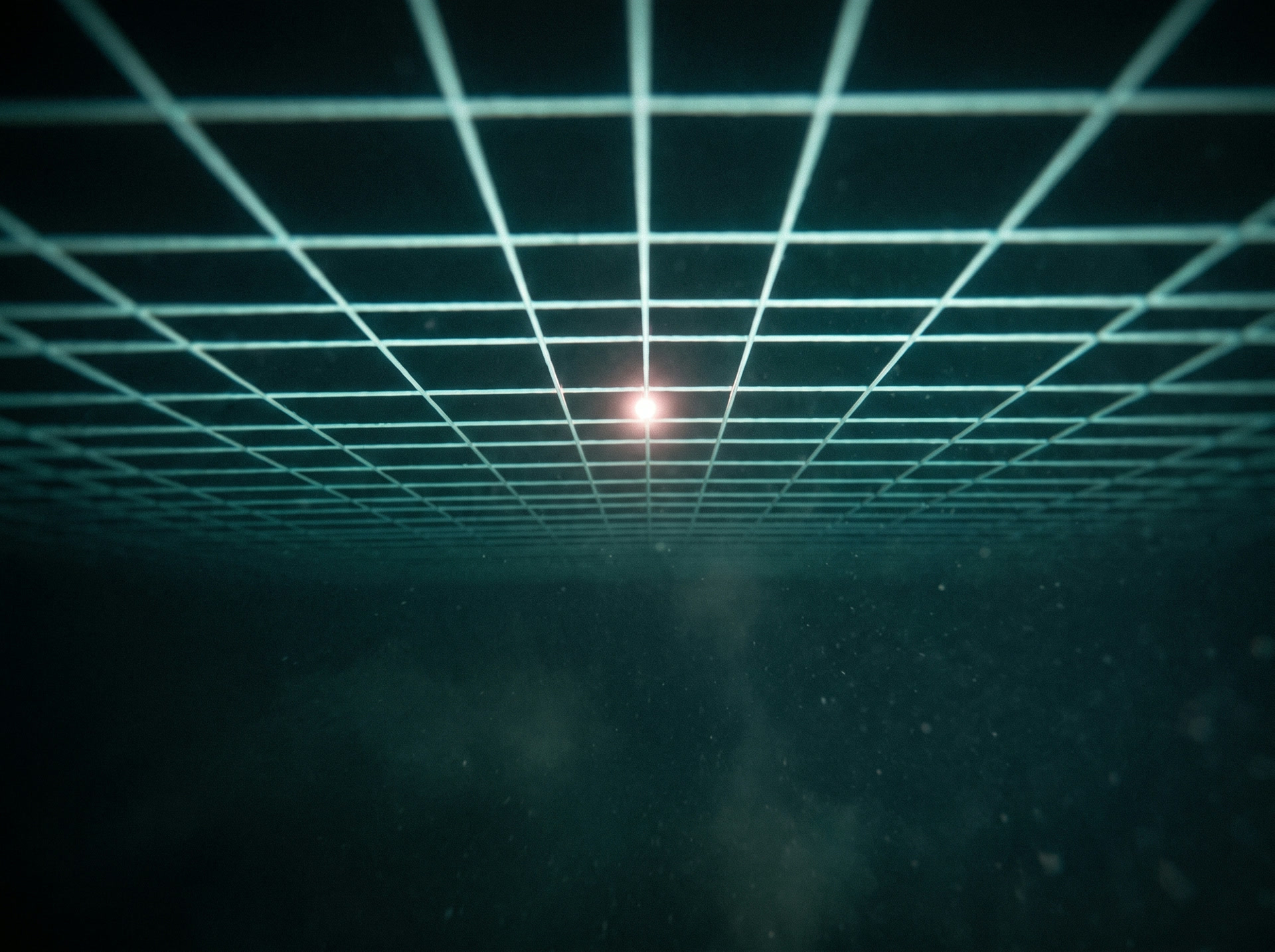 Abstract light forming a structured grid beneath dark water